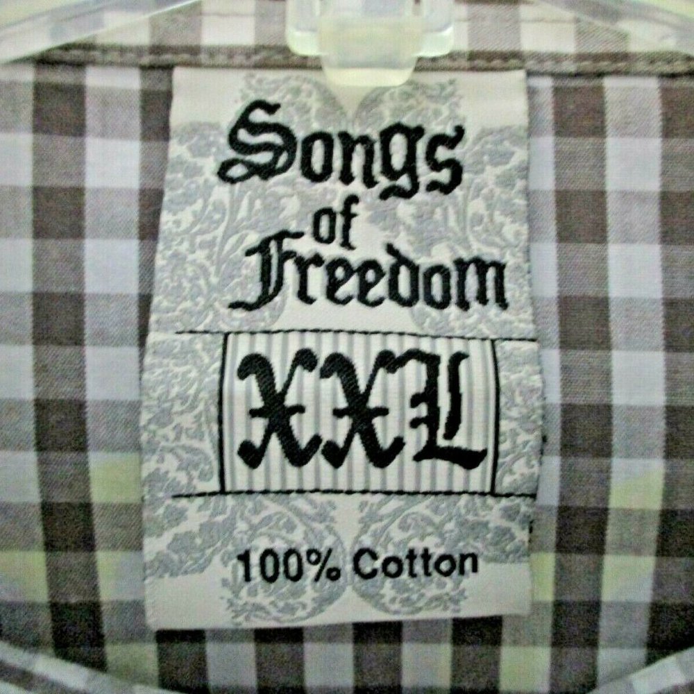 Mens Gingham Casual Button Front Shirt sz XXL Brown White Freedom Hope - Picture 11 of 12